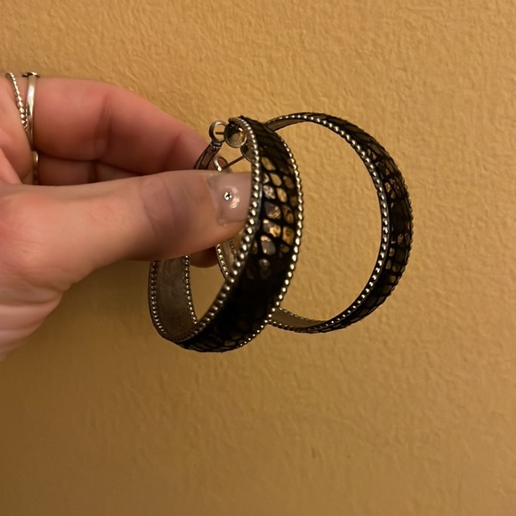 Snake Print Hoop Earrings. - Picture 3 of 5